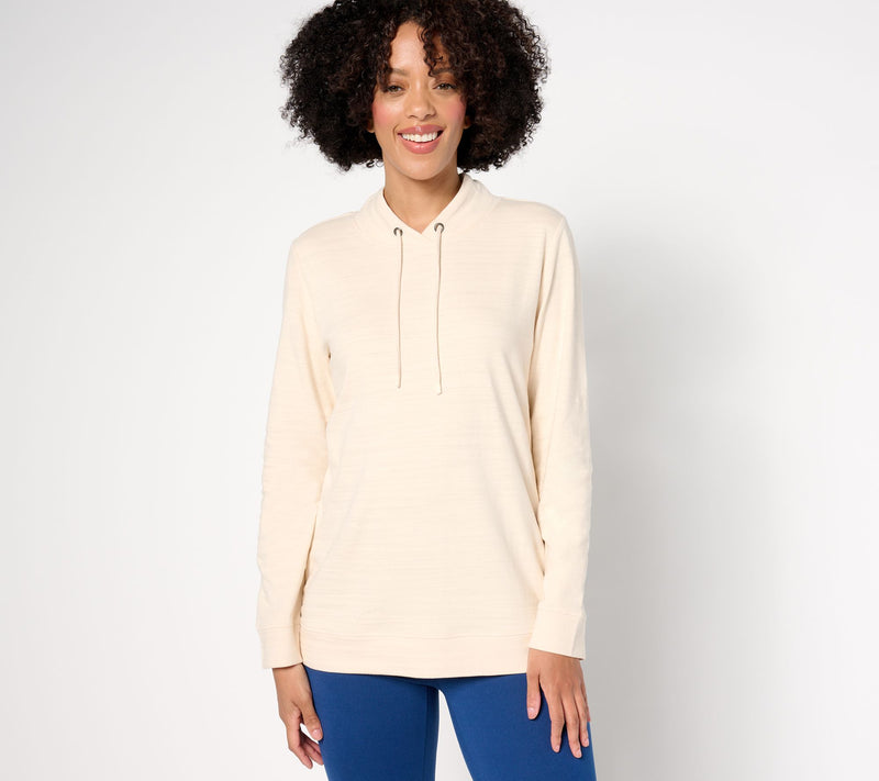 Denim & Co. Active Textured Cotton Funnel Neck Pullover — View 9