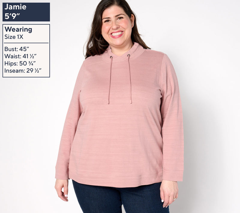 Denim & Co. Active Textured Cotton Funnel Neck Pullover — View 10
