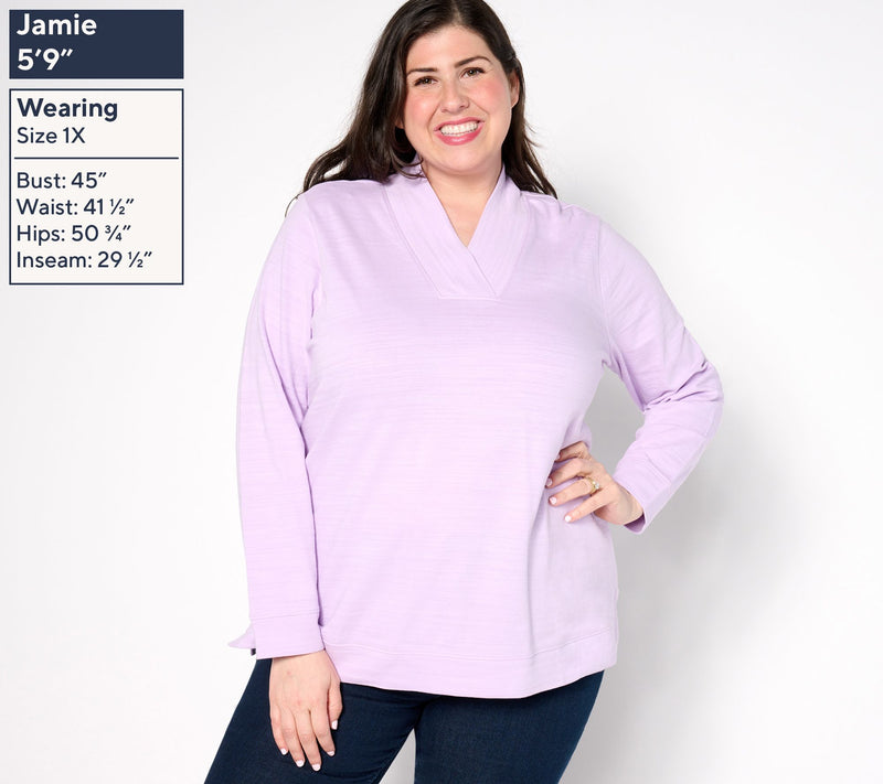 Denim & Co. Active Textured Cotton Printed or Solid Pullover — View 2