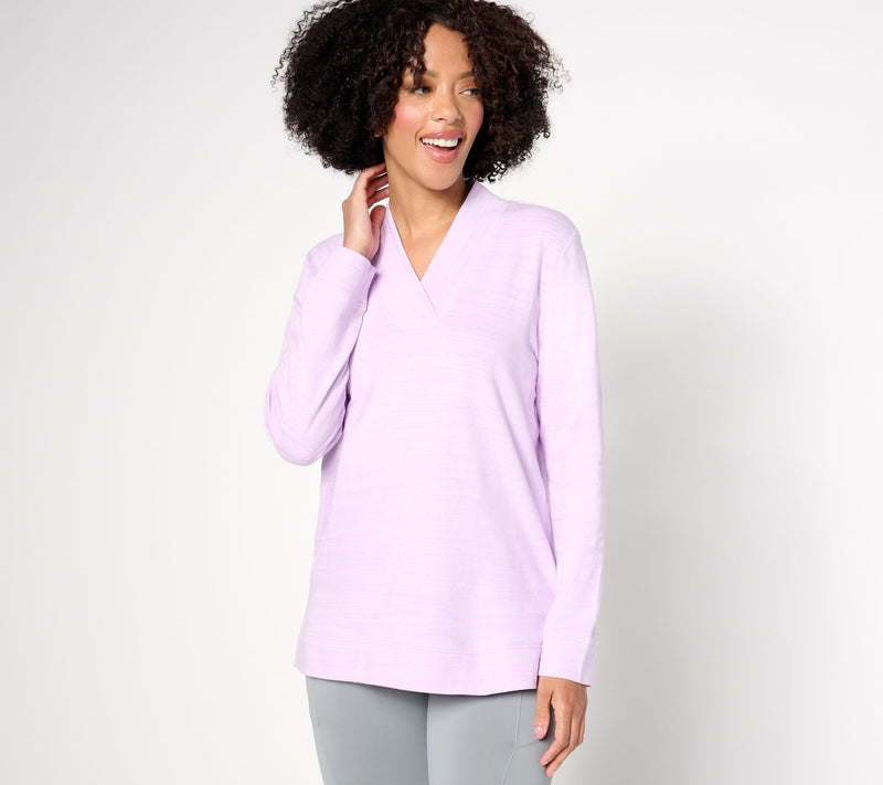 Denim & Co. Active Textured Cotton Printed or Solid Pullover — Main view