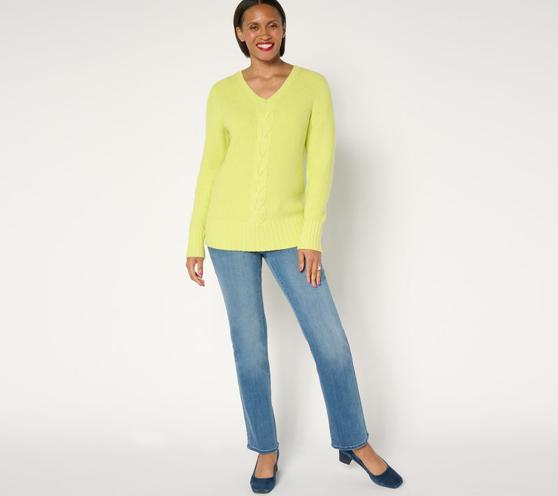 Denim & Co. Soft Knit V-Neck Cable Sweater — View 11