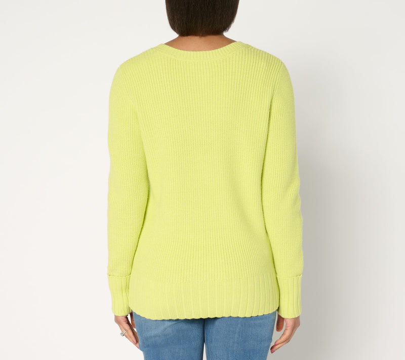 Denim & Co. Soft Knit V-Neck Cable Sweater — View 10