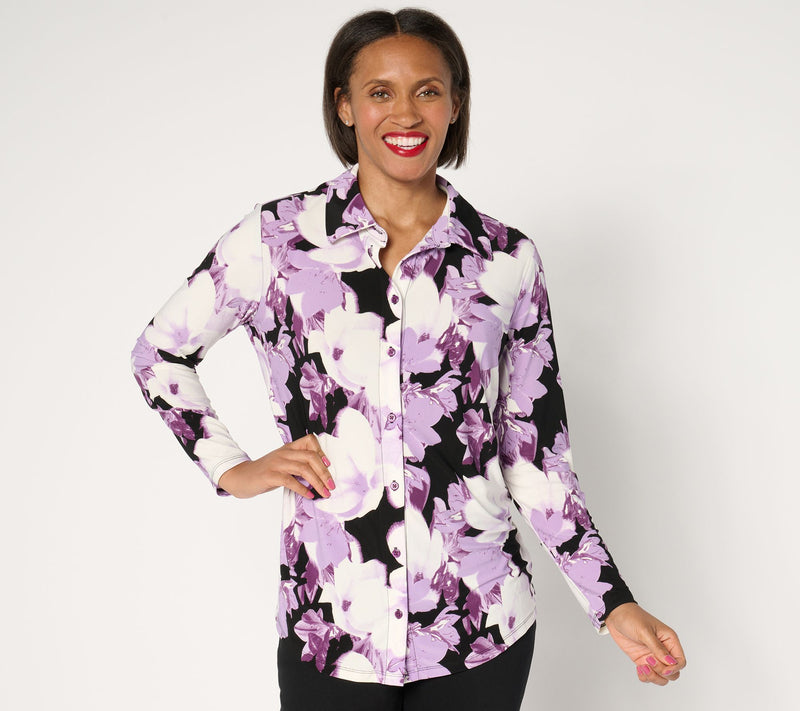 Women with Control Regular Printed Button Front Tunic — Main view