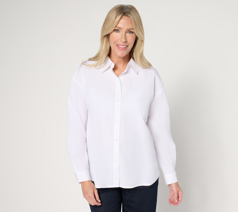 Women with Control Woven Button Front Shirt with Bows — View 11