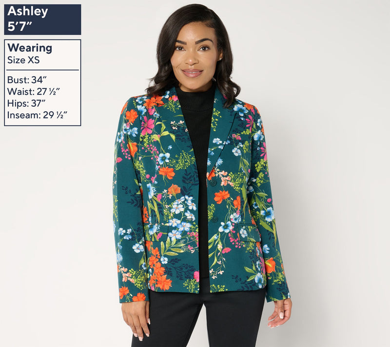 Joan Rivers Printed Floral Stretch Twill Blazer — View 9