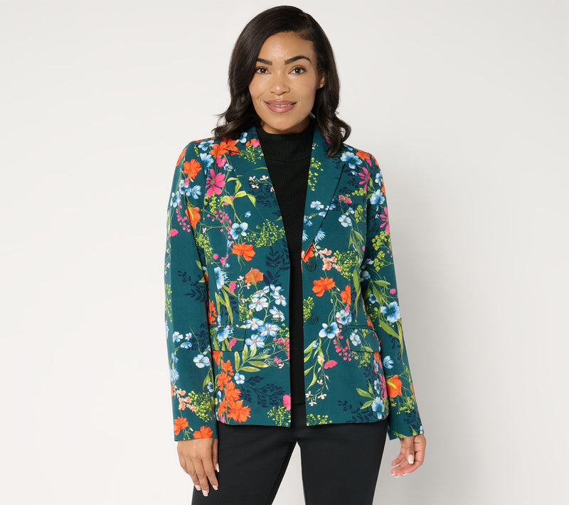 Joan Rivers Printed Floral Stretch Twill Blazer — View 5