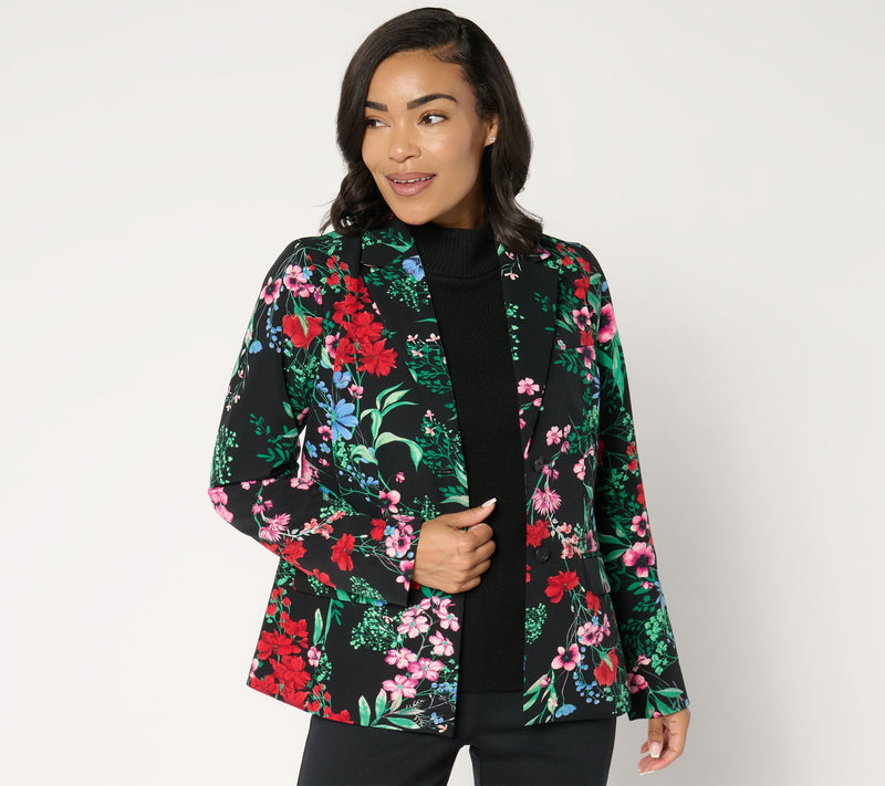 Joan Rivers Printed Floral Stretch Twill Blazer — View 7