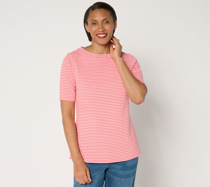 Joan Rivers Novelty Knit Elbow-Sleeve Stripe Top — View 5