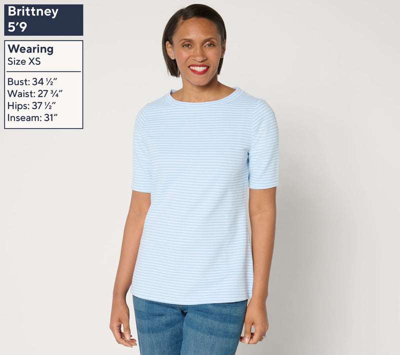 Joan Rivers Novelty Knit Elbow-Sleeve Stripe Top — View 9