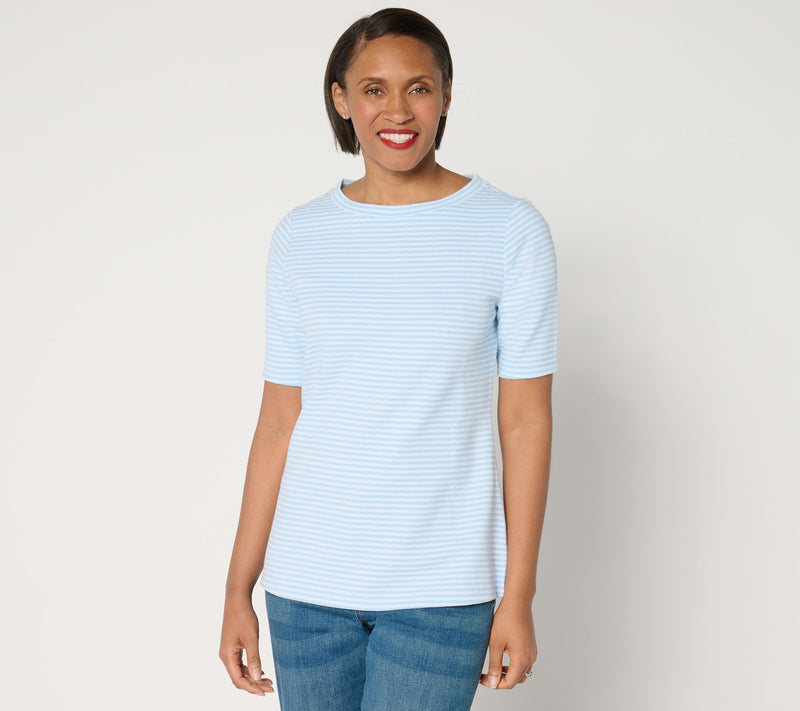 Joan Rivers Novelty Knit Elbow-Sleeve Stripe Top — Main view