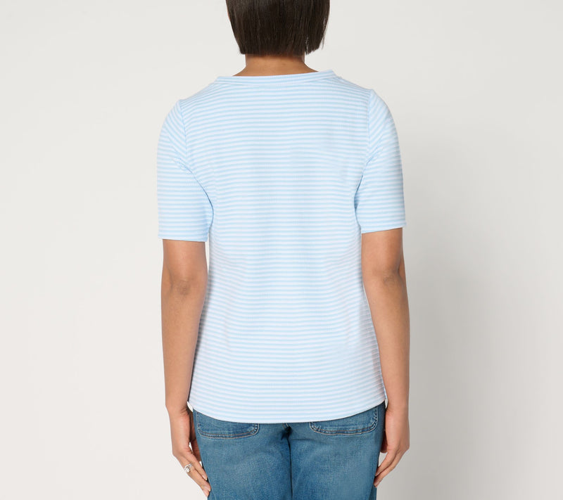 Joan Rivers Novelty Knit Elbow-Sleeve Stripe Top — View 10