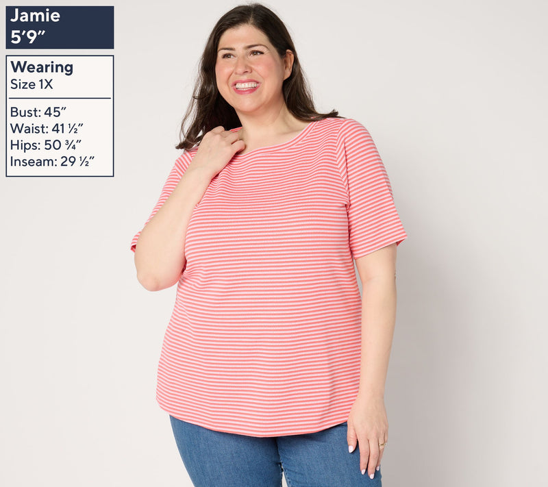 Joan Rivers Novelty Knit Elbow-Sleeve Stripe Top — View 8