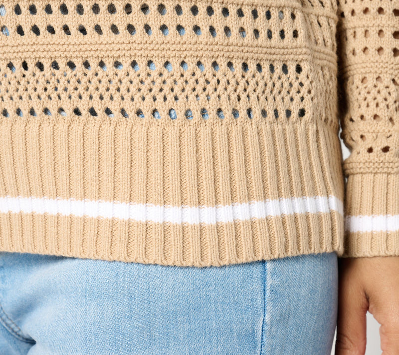Joan Rivers Collared Long Sleeve Open Stitch Sweater — View 6