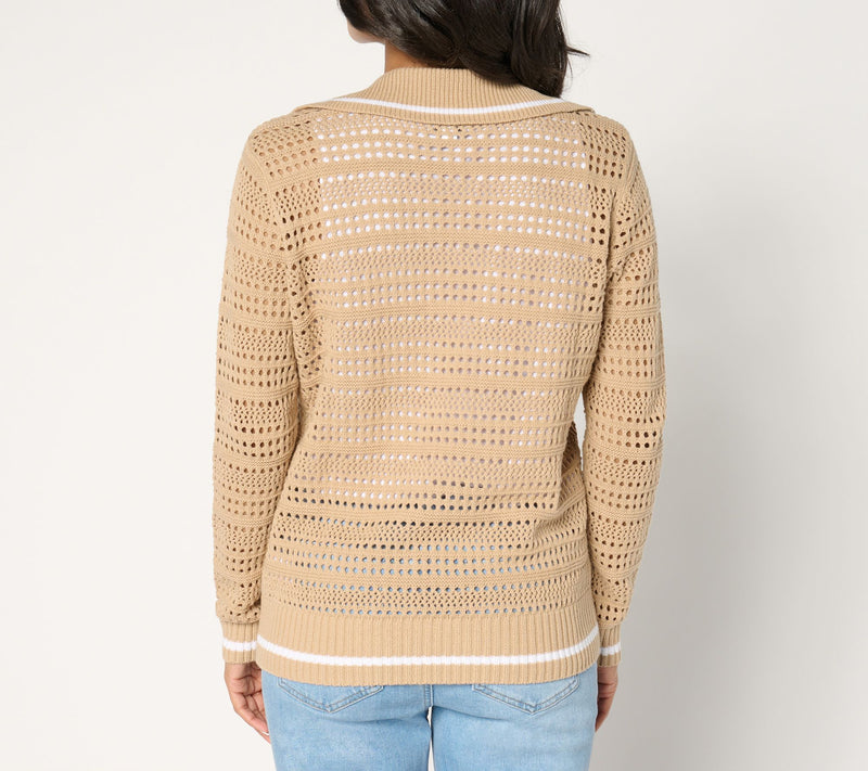 Joan Rivers Collared Long Sleeve Open Stitch Sweater — View 4