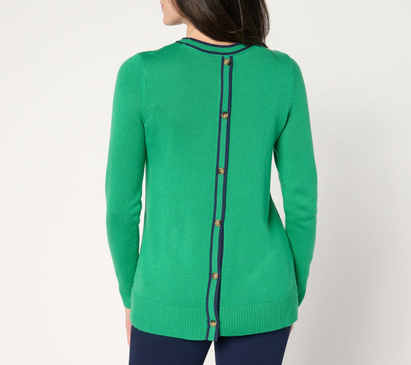 Joan Rivers Long-Sleeve Button-Back Sweater with Tipping — View 4