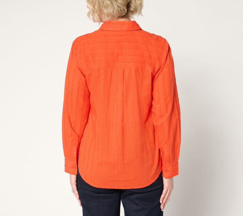 Joan Rivers 100% Cotton Dobby Stripe Button Front Shirt — View 4