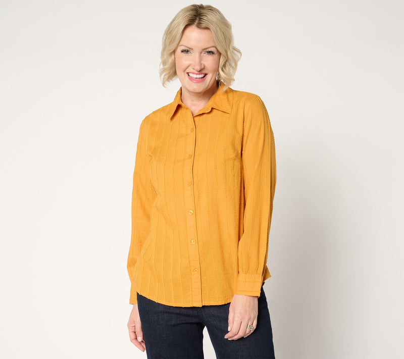Joan Rivers 100% Cotton Dobby Stripe Button Front Shirt — View 12