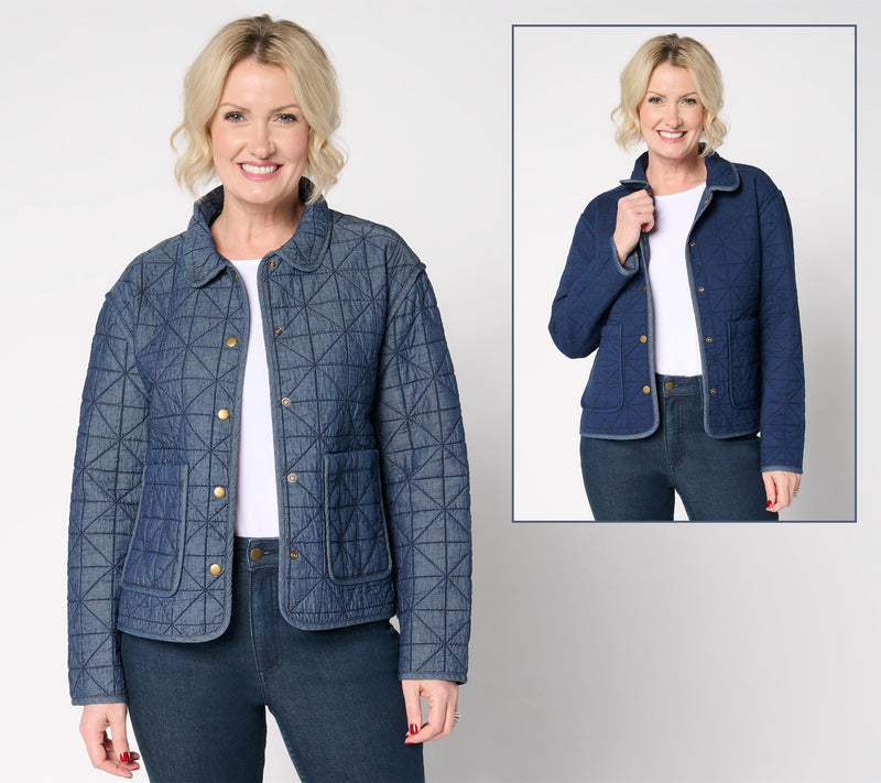 Joan Rivers 100% Cotton Reversible Quilted Denim Jacket — Main view