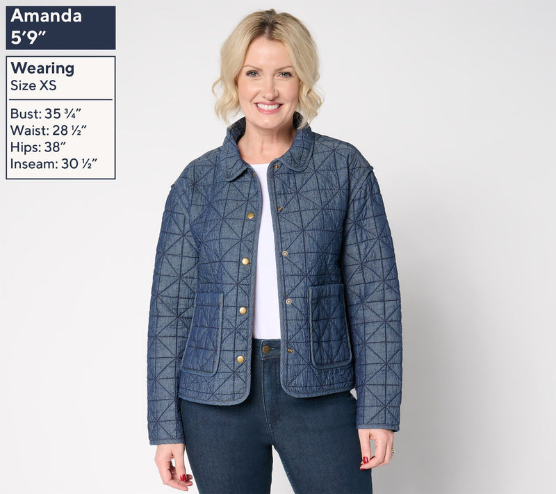 Joan Rivers 100% Cotton Reversible Quilted Denim Jacket — View 3