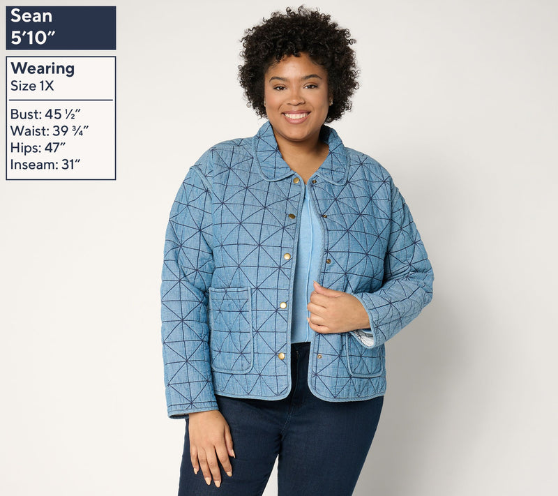 Joan Rivers 100% Cotton Reversible Quilted Denim Jacket — View 2