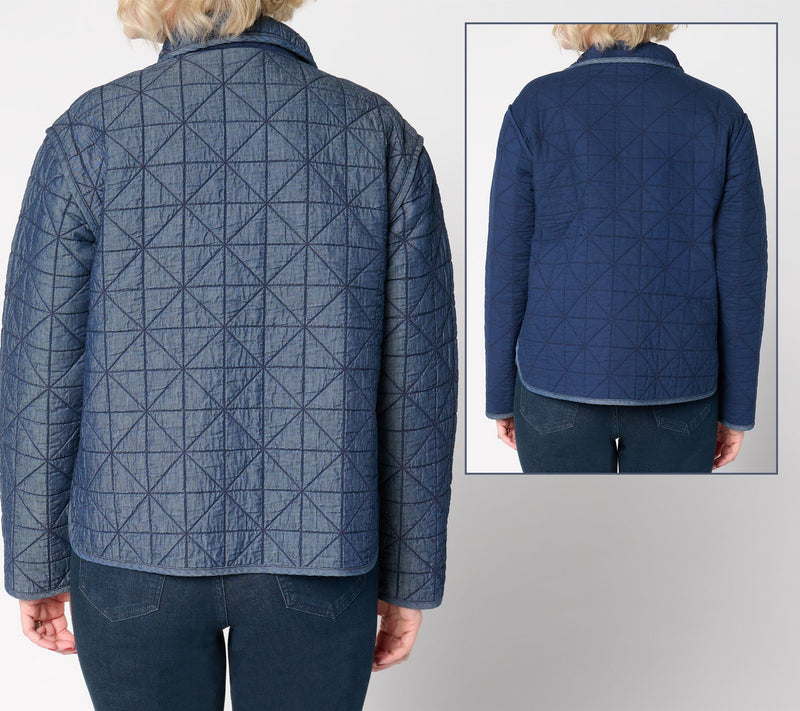 Joan Rivers 100% Cotton Reversible Quilted Denim Jacket — View 4