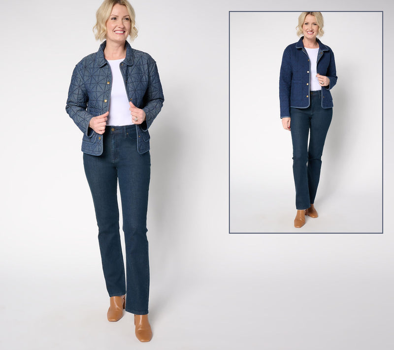 Joan Rivers 100% Cotton Reversible Quilted Denim Jacket — View 5