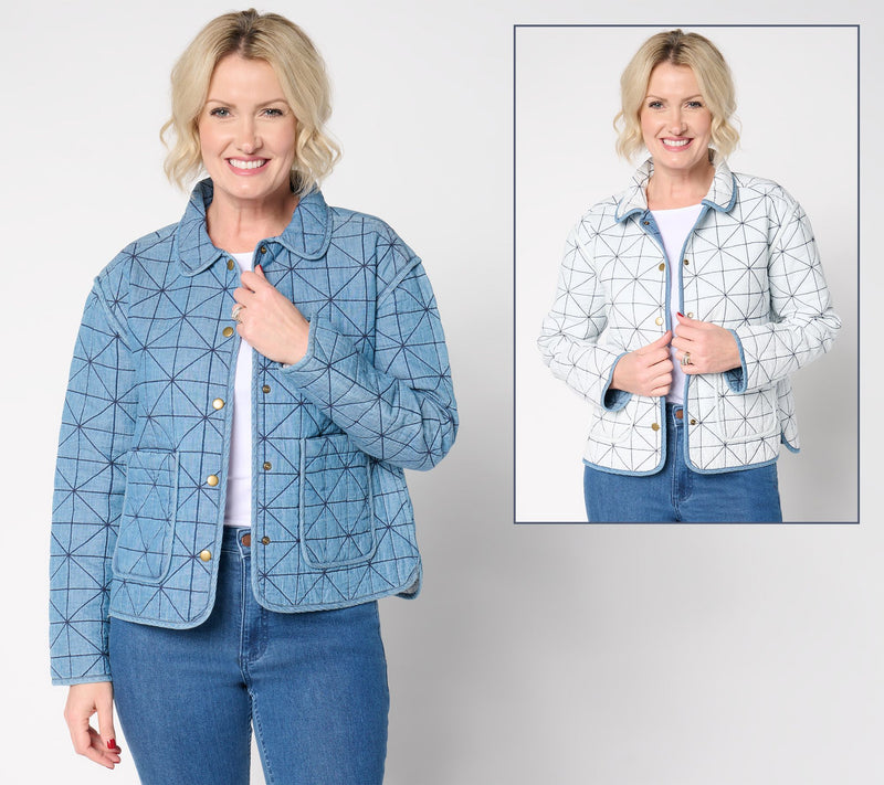 Joan Rivers 100% Cotton Reversible Quilted Denim Jacket — View 9