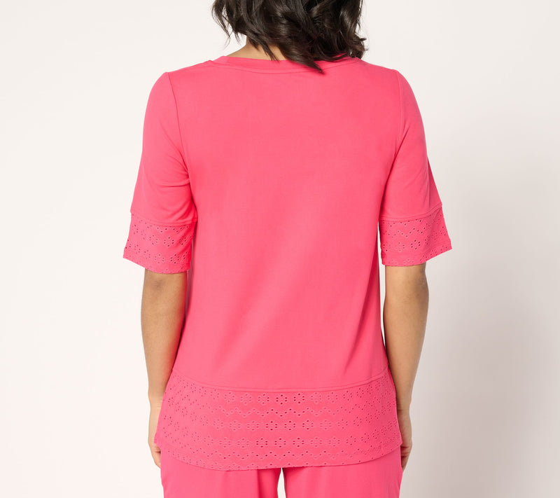 Cuddl Duds Flexwear with Eyelet Crew Neck Top — View 3
