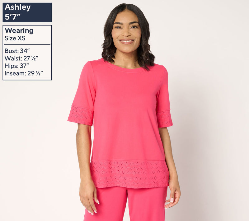 Cuddl Duds Flexwear with Eyelet Crew Neck Top — View 2