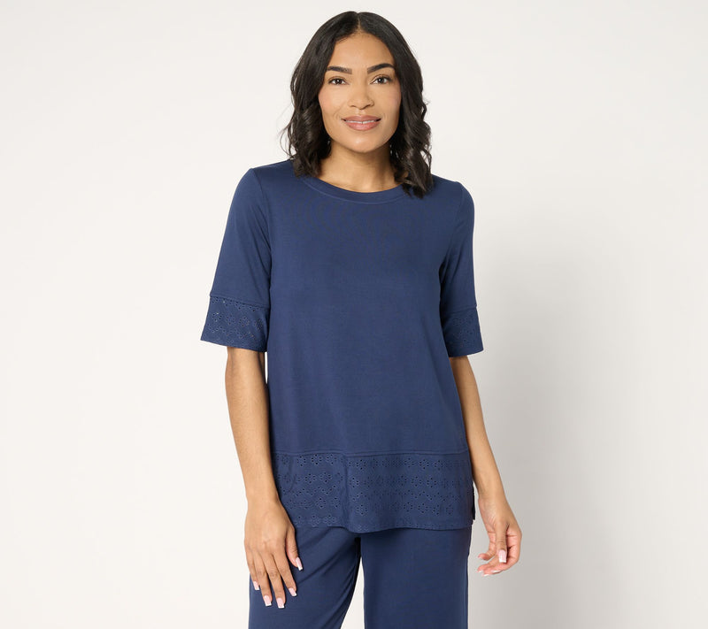Cuddl Duds Flexwear with Eyelet Crew Neck Top — View 14