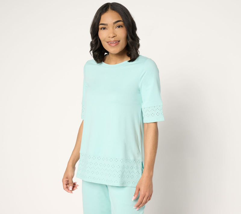 Cuddl Duds Flexwear with Eyelet Crew Neck Top — View 15