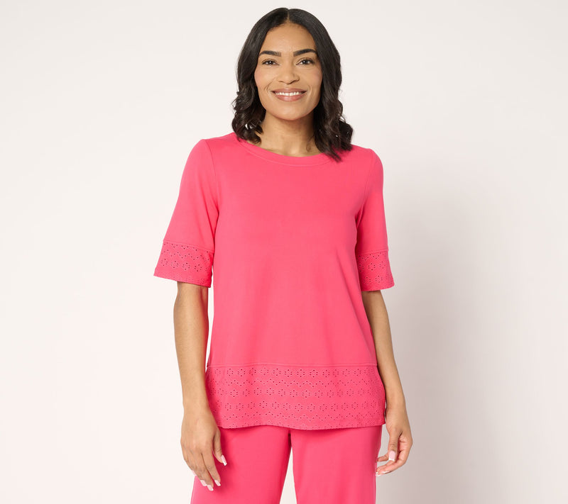 Cuddl Duds Flexwear with Eyelet Crew Neck Top — View 16