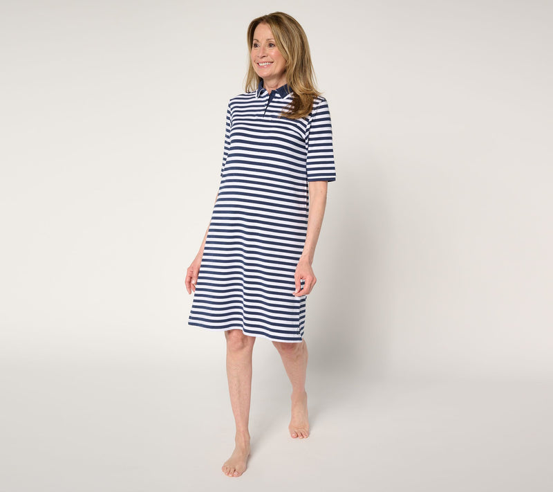 Cuddl Duds Cottonwear+ Collared Lounge Dress — View 9