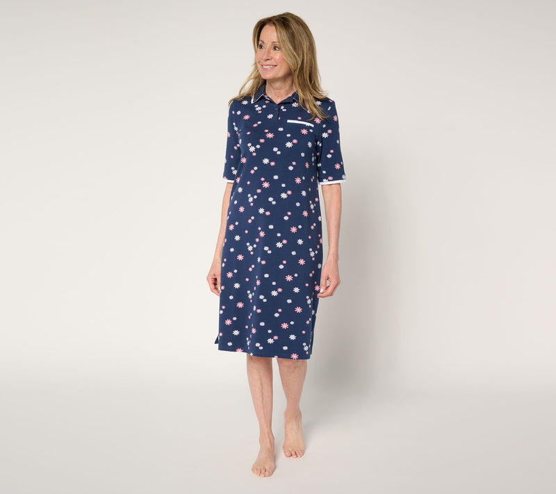 Cuddl Duds Cottonwear+ Collared Lounge Dress — View 7
