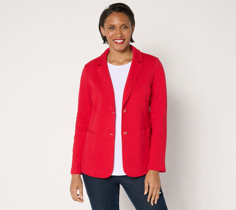 Susan Graver Weekend Marina Knit Petite Notch Collar Blazer — Main view