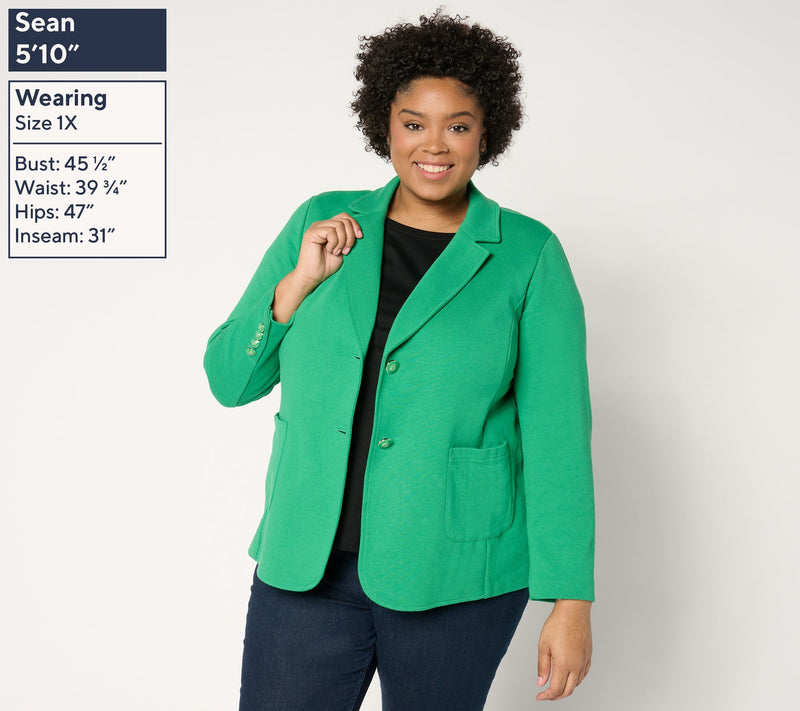 Susan Graver Weekend Marina Knit Petite Notch Collar Blazer — View 14