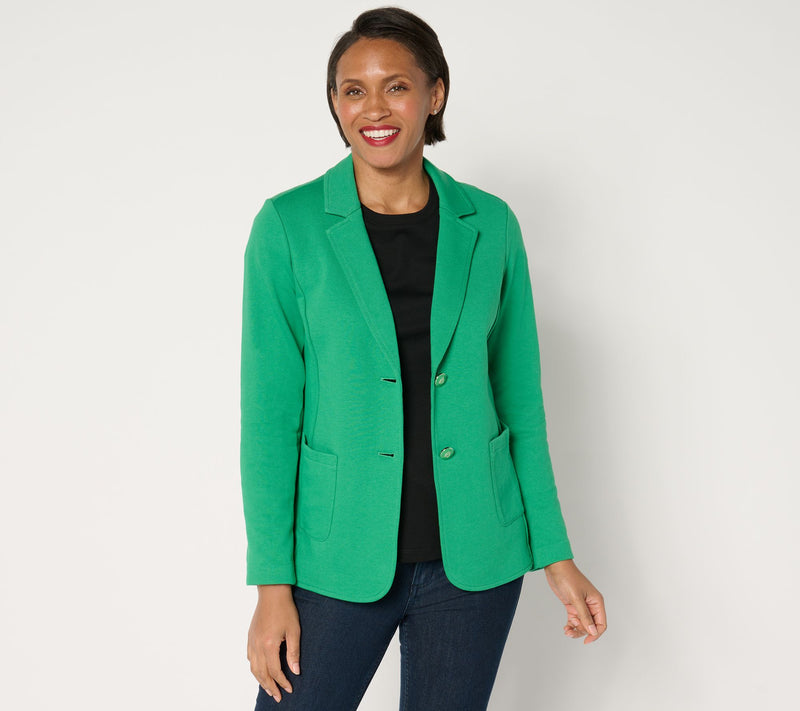 Susan Graver Weekend Marina Knit Petite Notch Collar Blazer — View 9