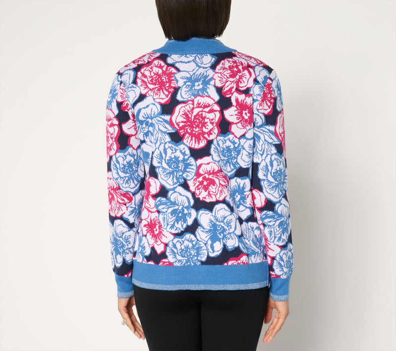 Sport Savvy Floral Intarsia Zip-Up Sweater Topper — View 10