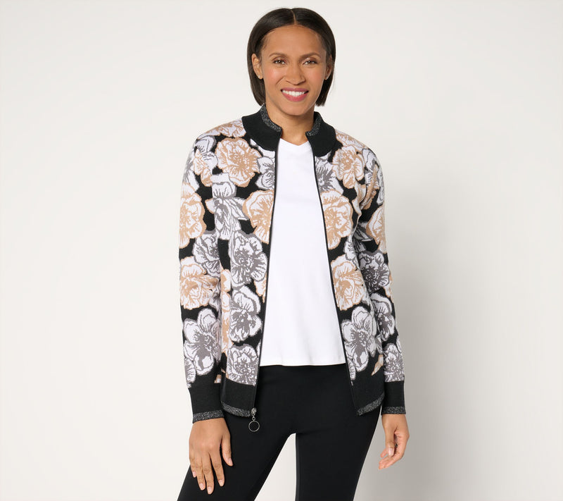 Sport Savvy Floral Intarsia Zip-Up Sweater Topper — View 7