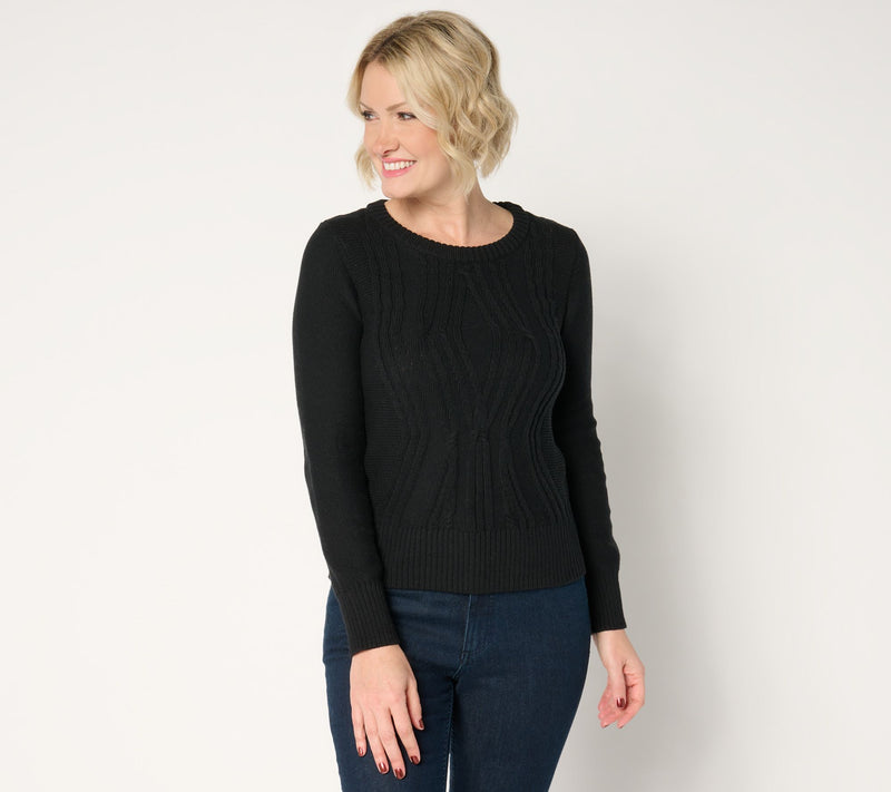 Women with Control Crew Neck Cable Sweater — View 7