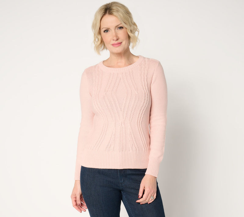 Women with Control Crew Neck Cable Sweater — View 3
