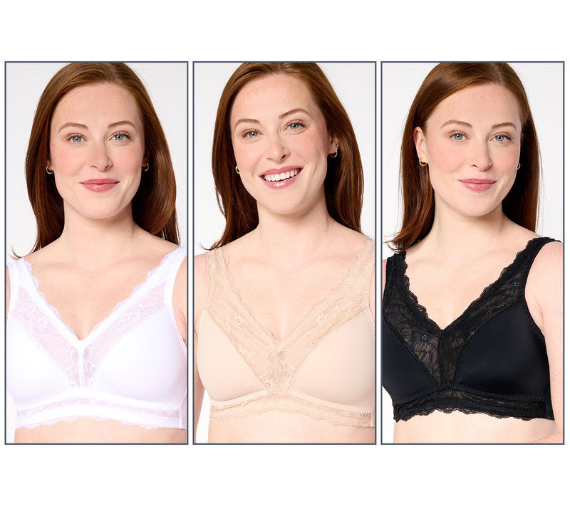 Breezies Soft Support Lace Wirefree Unlined Bra Set of 3 — View 9