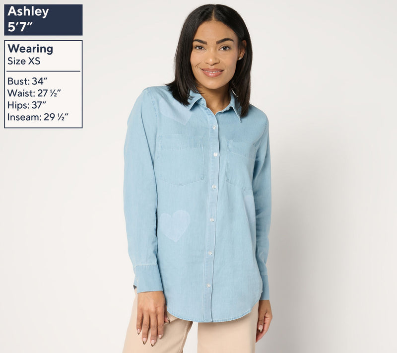 Studio Park x Amy Stran 100% Cotton Stamped Chambray Shirt — View 2