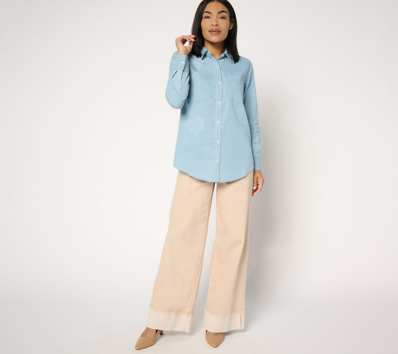 Studio Park x Amy Stran 100% Cotton Stamped Chambray Shirt — View 4