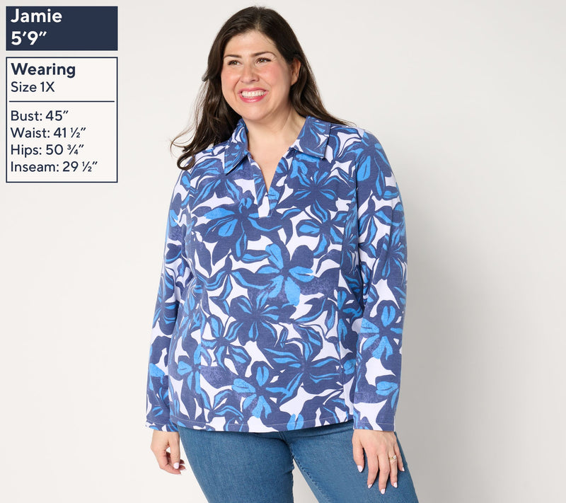 Susan Graver Printed Fleece Back Knit Pullover — View 2
