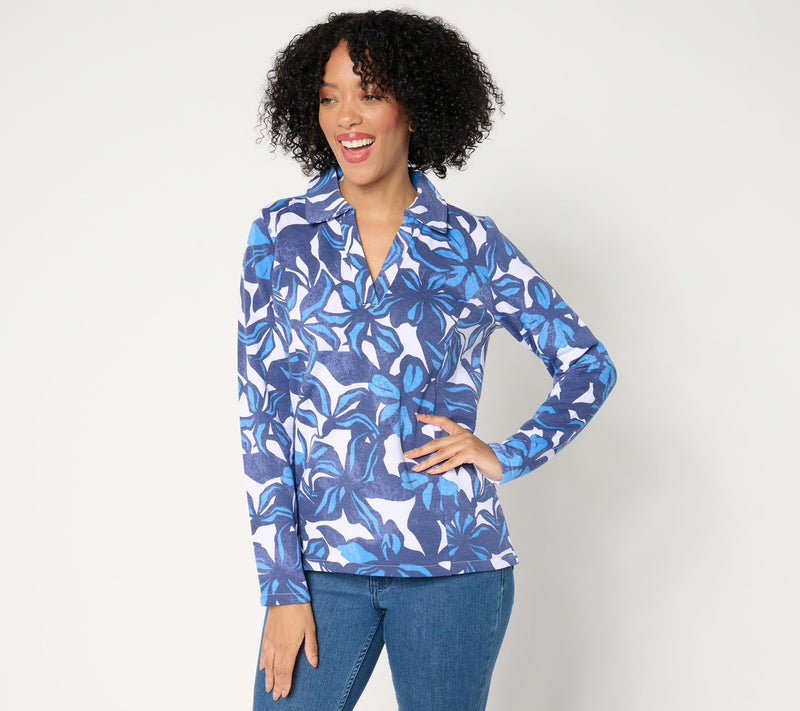 Susan Graver Printed Fleece Back Knit Pullover — View 11