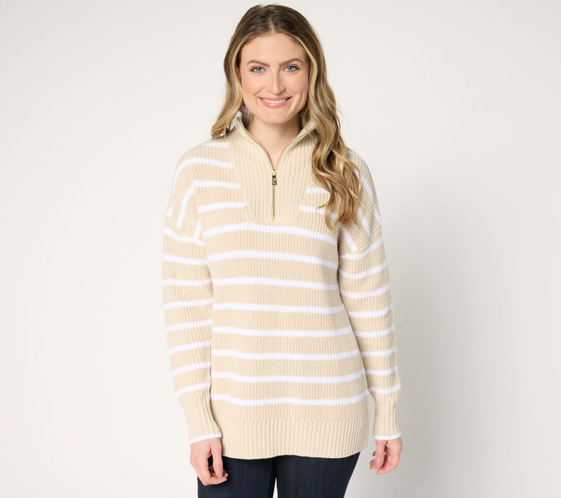 Belle by Kim Gravel On Deck Half Zip Shaker Sweater — View 12