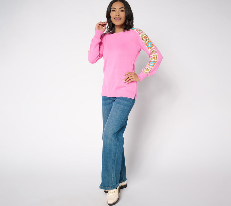 Belle by Kim Gravel Hip to be Square Crochet Sleeve Sweater — View 5