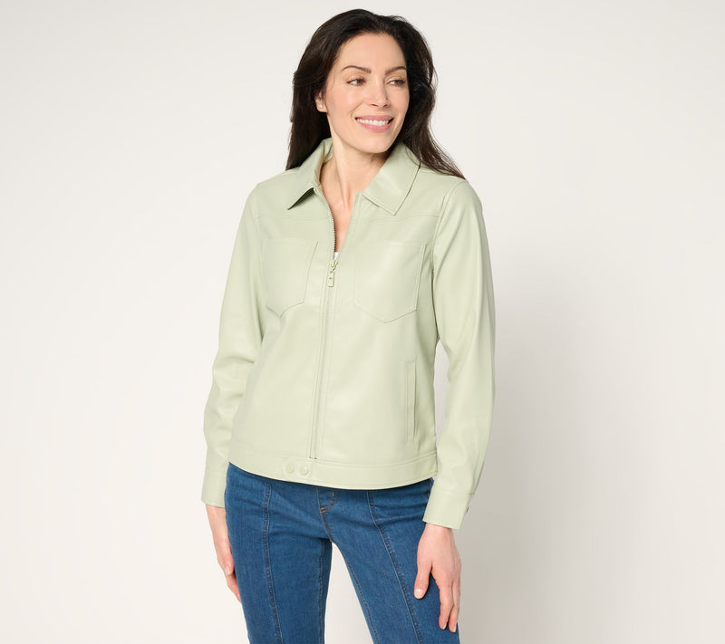 Belle by Kim Gravel Faux Leather Zip Utility Jacket — View 5