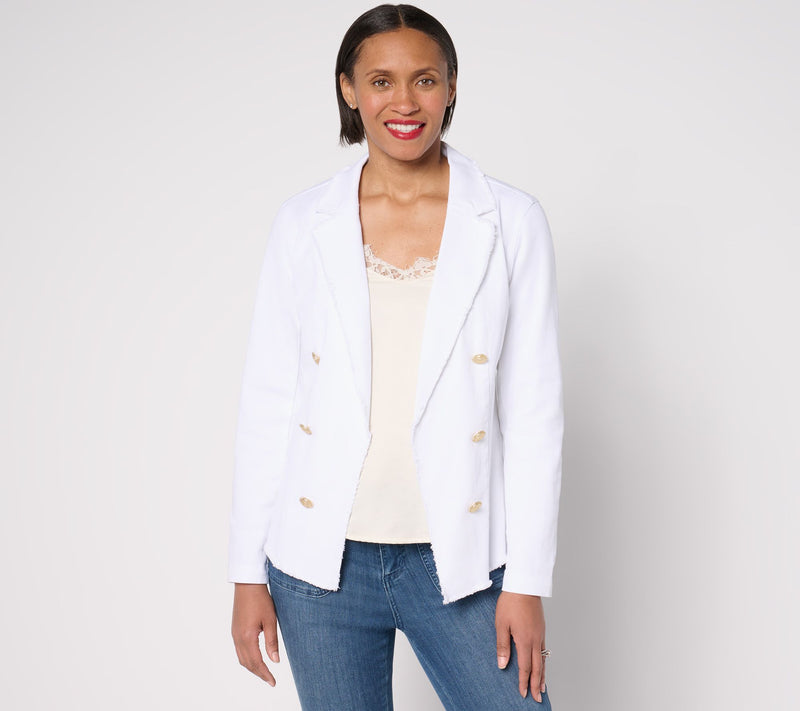 Belle by Kim Gravel Twill Front Knit Back Nautical Jacket — View 11